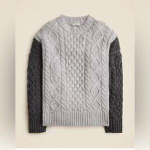 J crew oversized cable knit crewneck color block Gray  Sweater